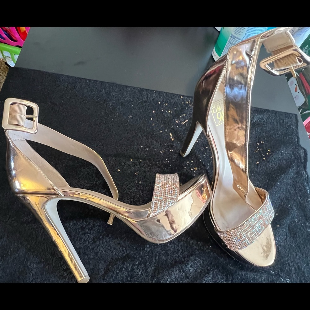 Gold heels with rhinestones